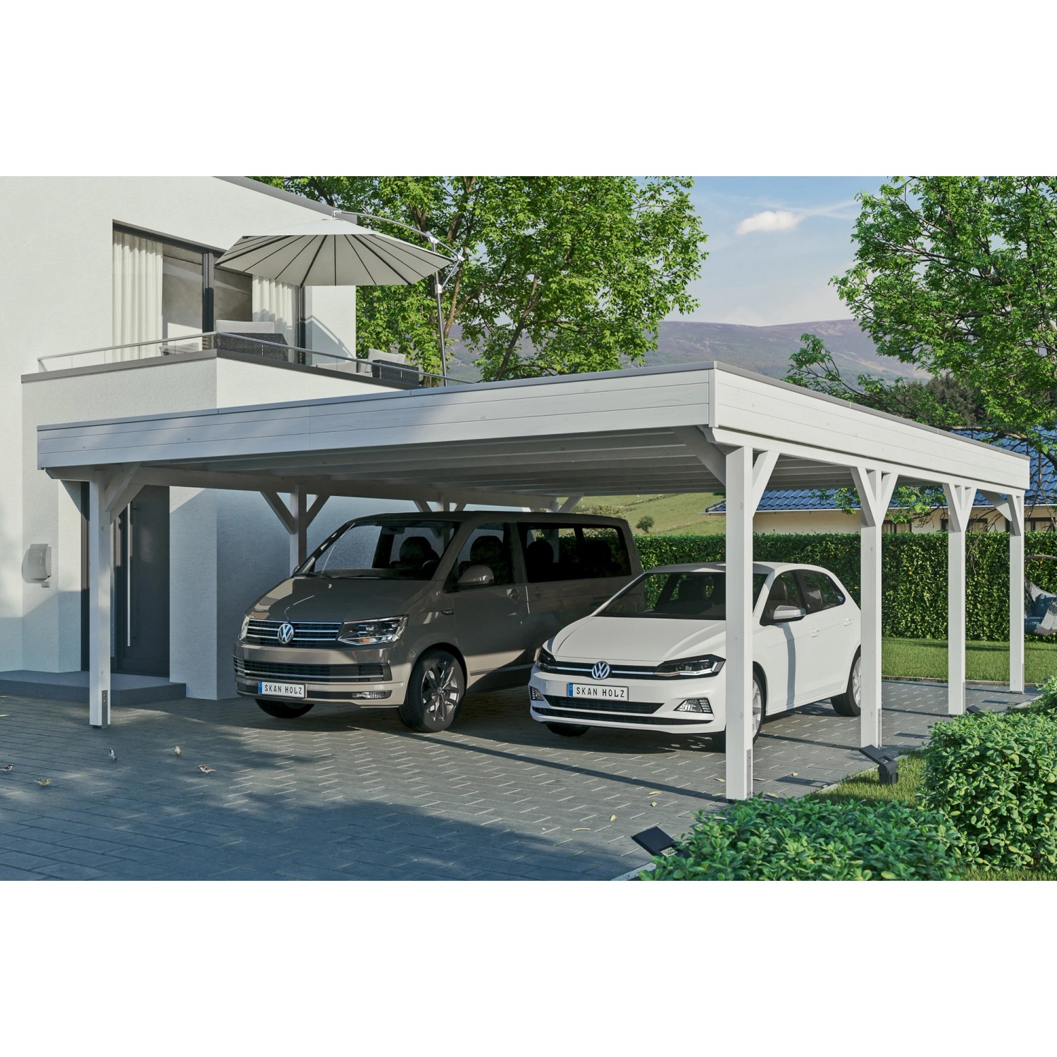 Thumbnail - Skan Holz Carport Grunewald 622 cm x 796 cm mit EPDM-Dach Weiß