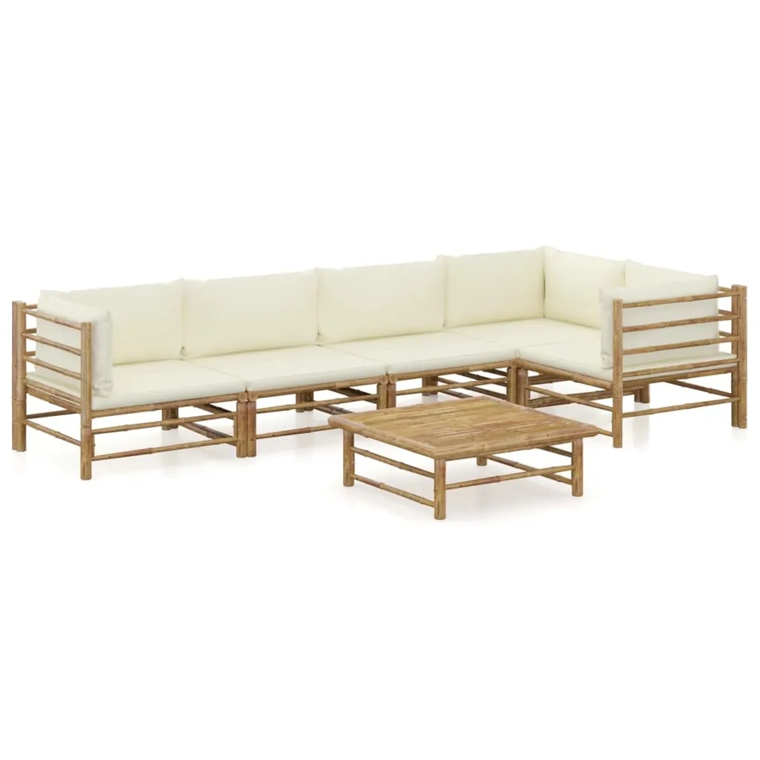 vidaXL 6-Tlg Garten-Lounge-Set mit Cremeweißen Kissen Bambus 3058239