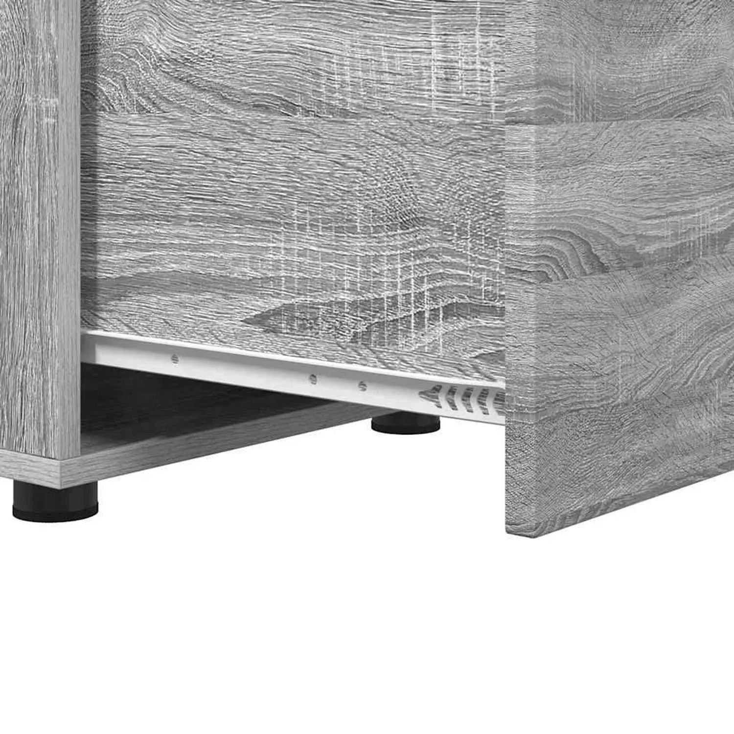Detailaufnahme: Grauer vidaXL Badezimmerschrank Sonoma, Holzwerkstoff, mit Füßen.