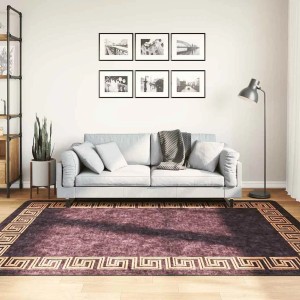 Waschbarer, rutschfester Teppich in Schwarz und Gold (160x230 cm) mit griechischem Muster im Wohnzimmer.
