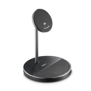 Hama Qi2 2in1-Ladestation in Schwarz-Anthrazit. Kabelloses induktives Schnellladen für Smartphone & Kopfhörer.