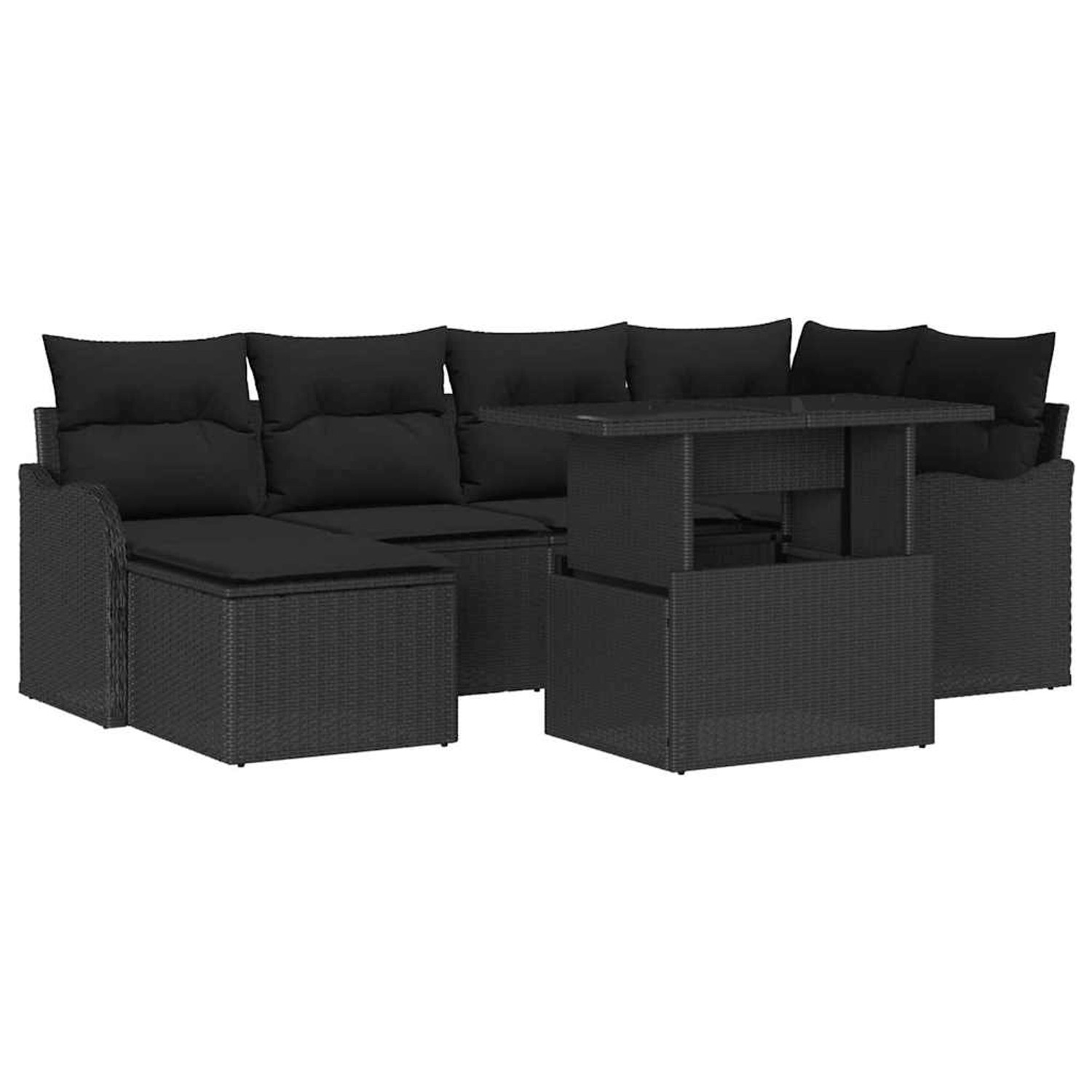 vidaXL 7-Teiliges Garten-Sofa-Set mit Kissen in Schwarz Poly Rattan 3348499 günstig online kaufen