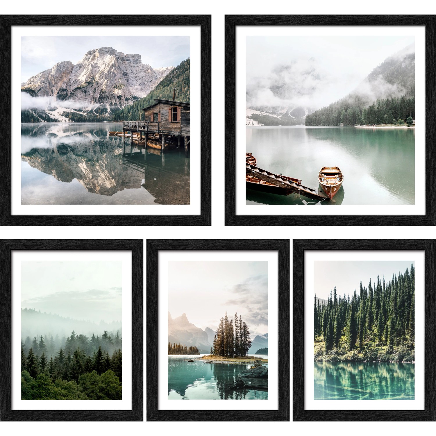 Pro Art Bilder Set mit Bergsee-Motiven im Scandic-Style, 5-teilig.