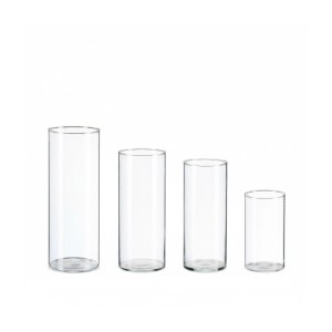 Relaxdays Vasen Set aus transparentem Glas in 4 Zylinderformen. Dekovasen für Blumen oder Kerzen in verschiedenen Größen.