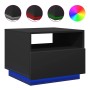 Schwarzer Couchtisch aus Holzwerkstoff mit RGB-LED-Beleuchtung, offenem Fach und Schublade. Modernes Design.