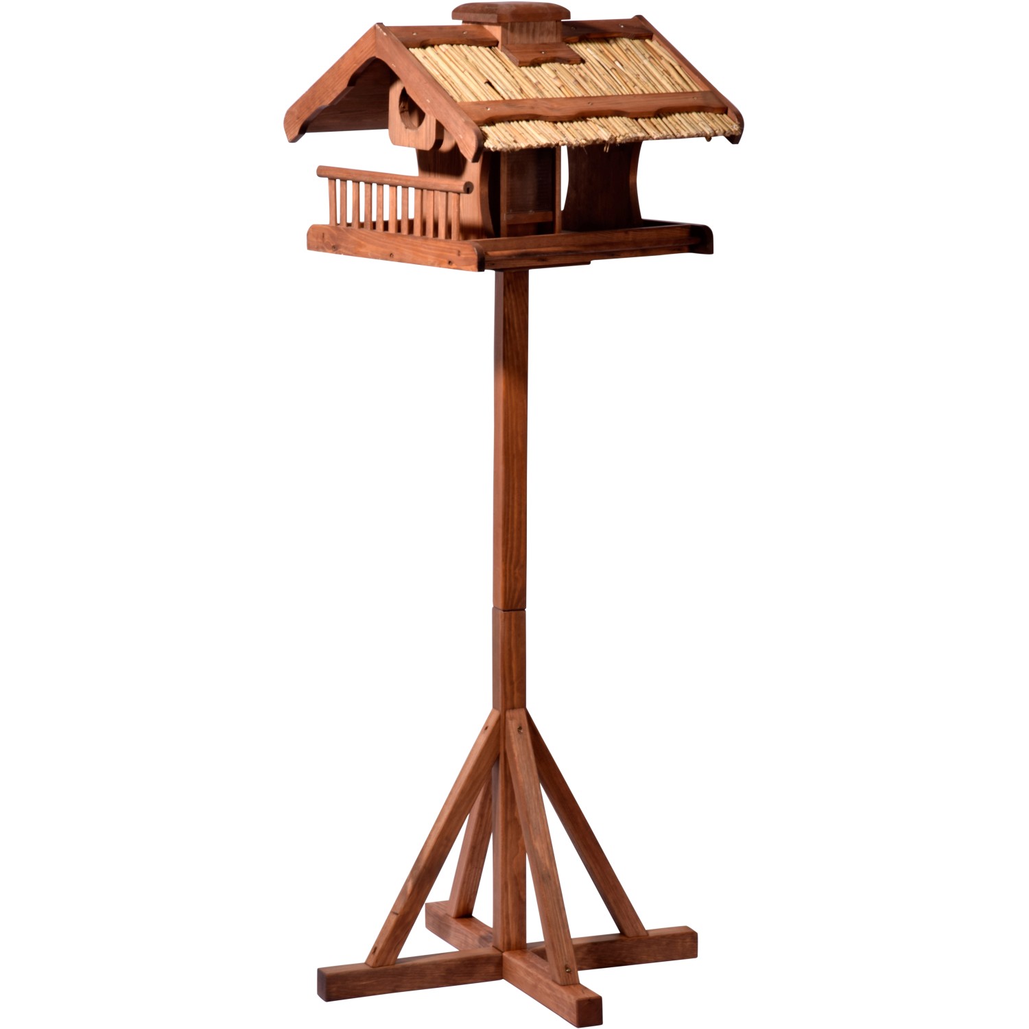 Vogelfutterhaus mit Reetdach, Apfelpicker und Ständer 54 x 53 x 157,5 cm FSC®