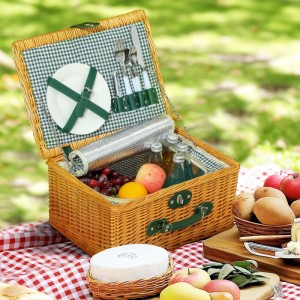 Outsunny Picknickkorb Weidenrute Keramik Braun 40L x 30B x 20H cm