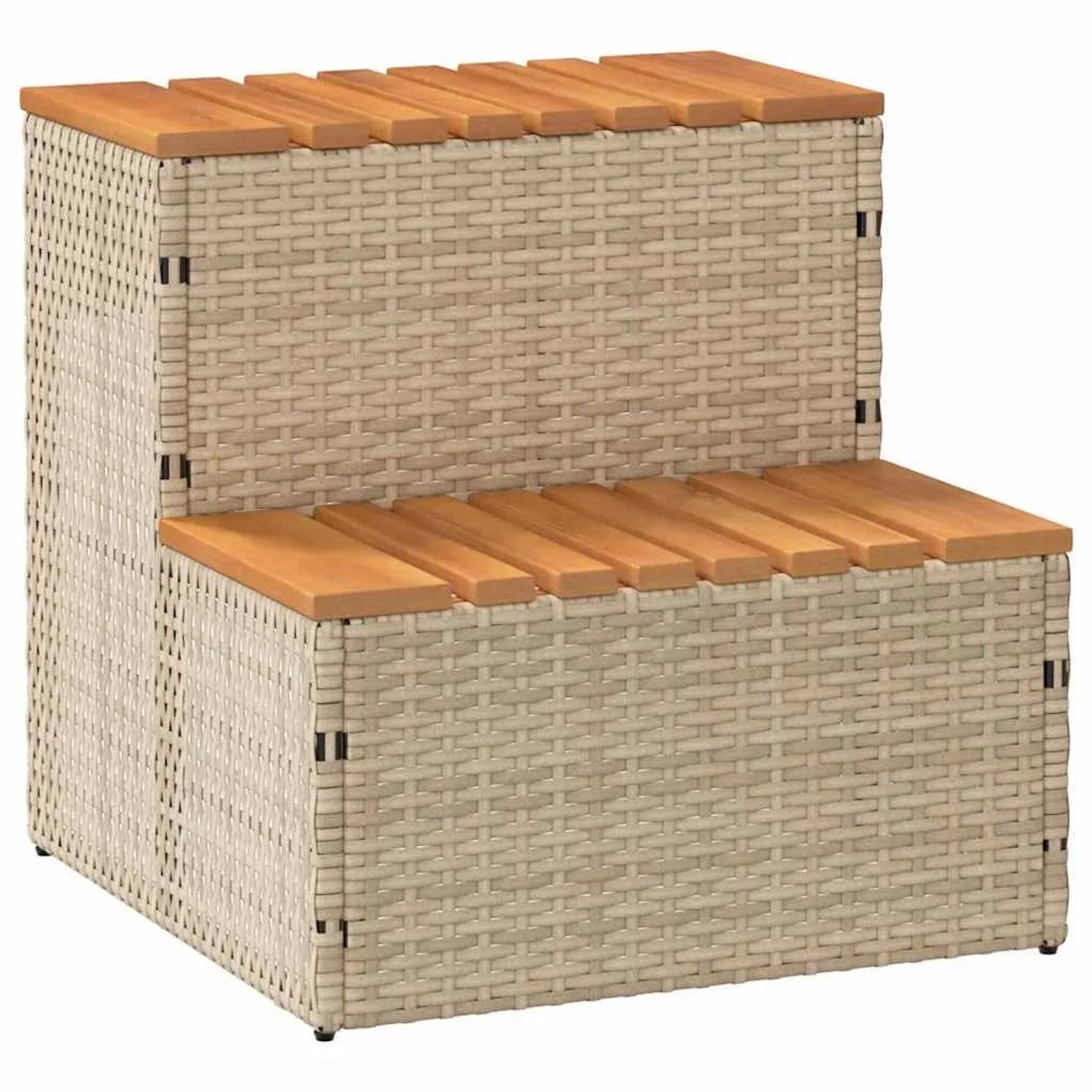 vidaXL Whirlpooltreppe Beige 50x50x50,5 cm Poly Rattan Akazie Massiv 4103942