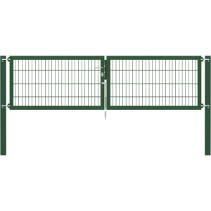 Grünes Doppeltor Flexo Plus 300x80 cm mit Pfosten für Gartenzäune.