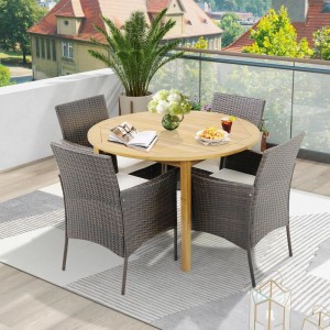 Costway 4er-Set Rattanstühle für Draußen mit Sitzkissen & Metallrahmen
