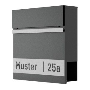Moderner Heidemann Briefkasten DESIGNline BK2 in Eisenglimmer mit Personalisierung.
