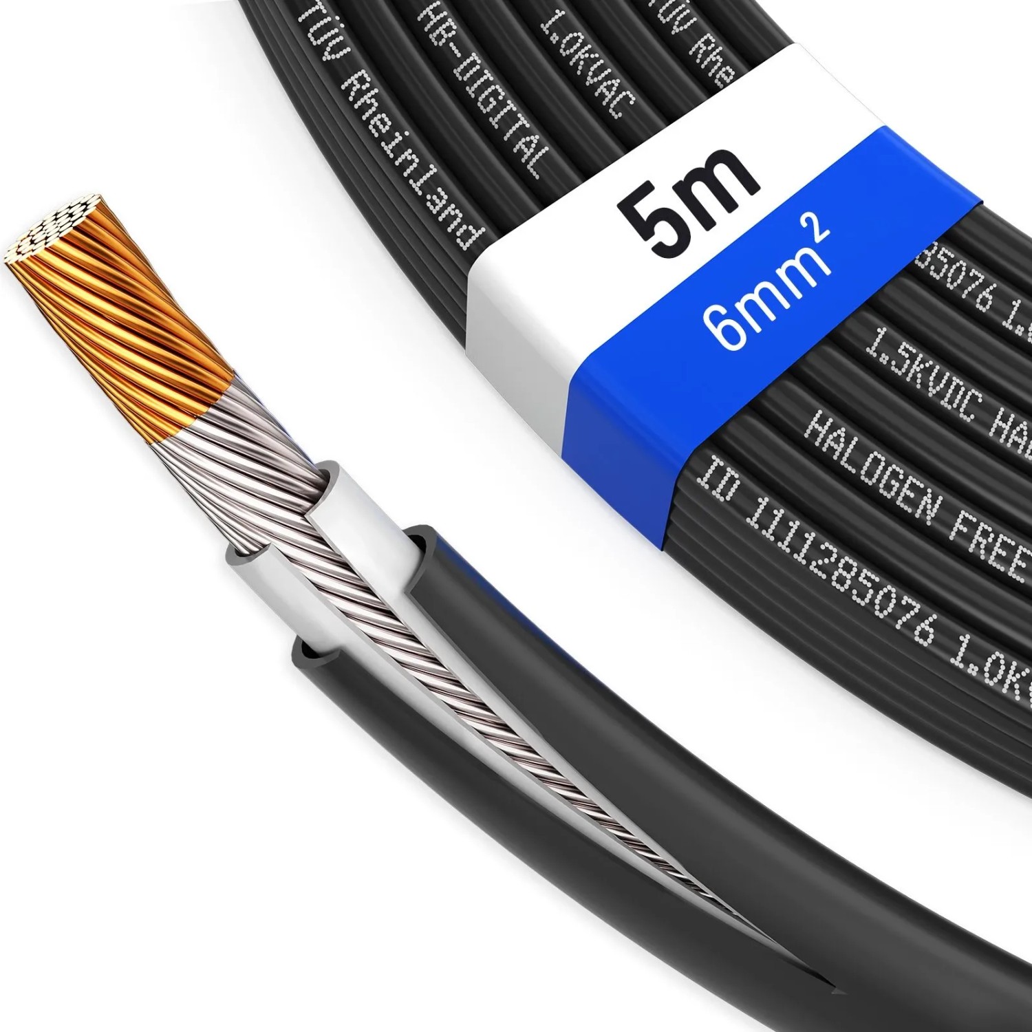 hb-digital Solarkabel 6 mm² H1Z2Z2-K TÜV zertifiziertes PV Kabel für Solar Anlagen 5m schwarz