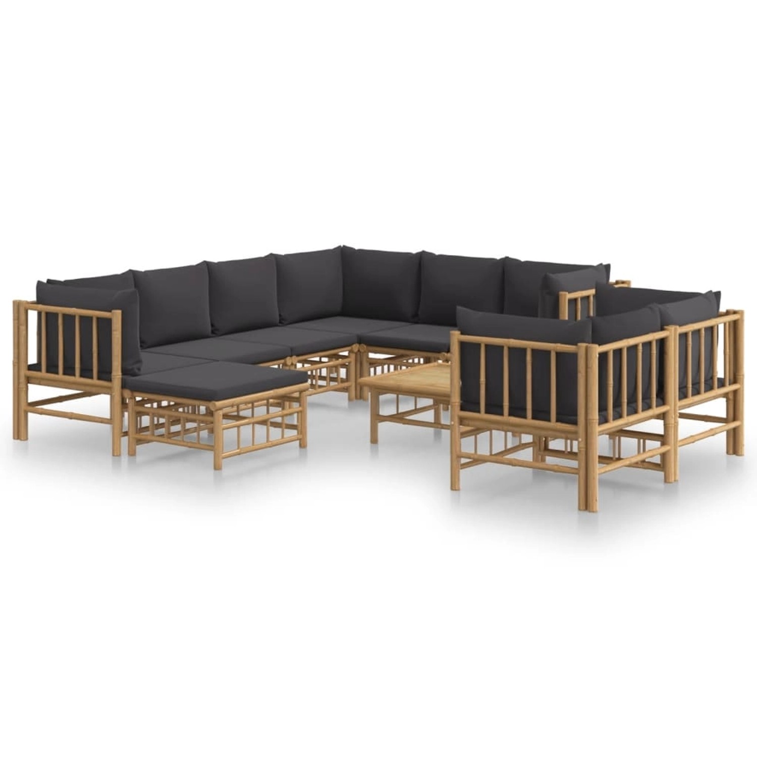 Vidaxl 10-tlg. Garten-lounge-set Mit Dunkelgrauen Kissen Bambus günstig online kaufen