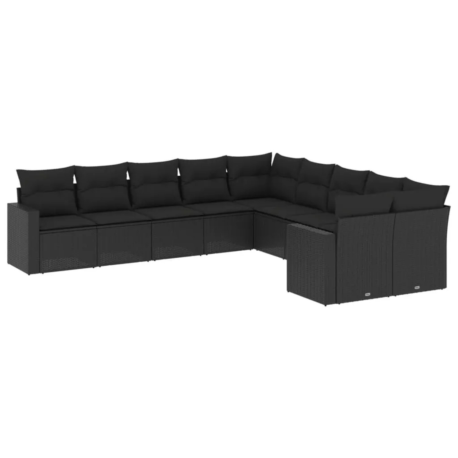 vidaXL 10-Tlg Garten-Sofagarnitur mit Kissen Schwarz Poly Rattan 3251842
