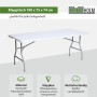 Weißer TRUTZHOLM Klapptisch 180x75 cm aus Kunststoff und Stahl, ideal als Gartentisch.
