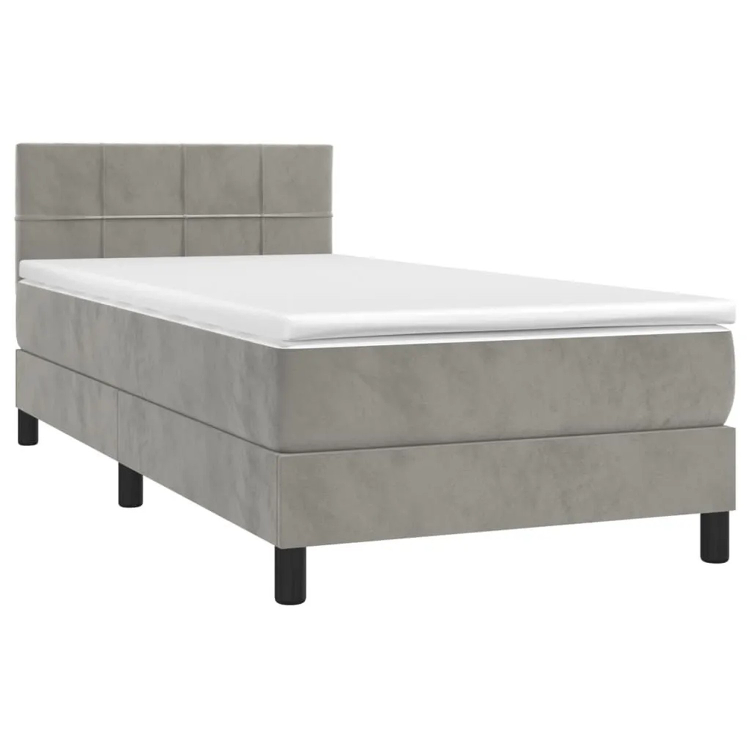 vidaXL Boxspringbett mit Matratze und LED Hellgrau 100x200 cm Samt 3134387