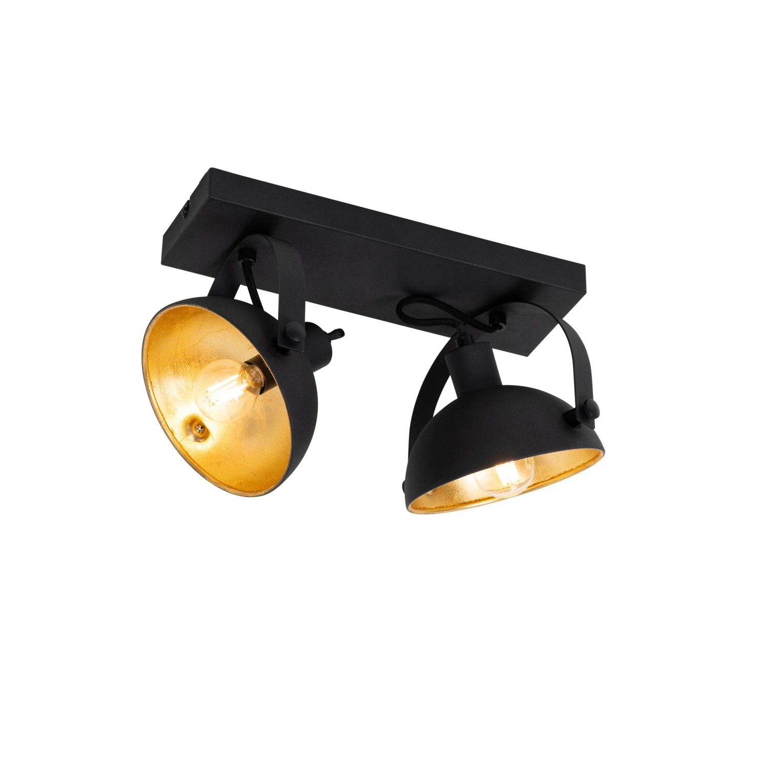 QAZQA Industrielle Deckenleuchte Schwarz mit Gold 2 Flammig Verstellbar   Magnax