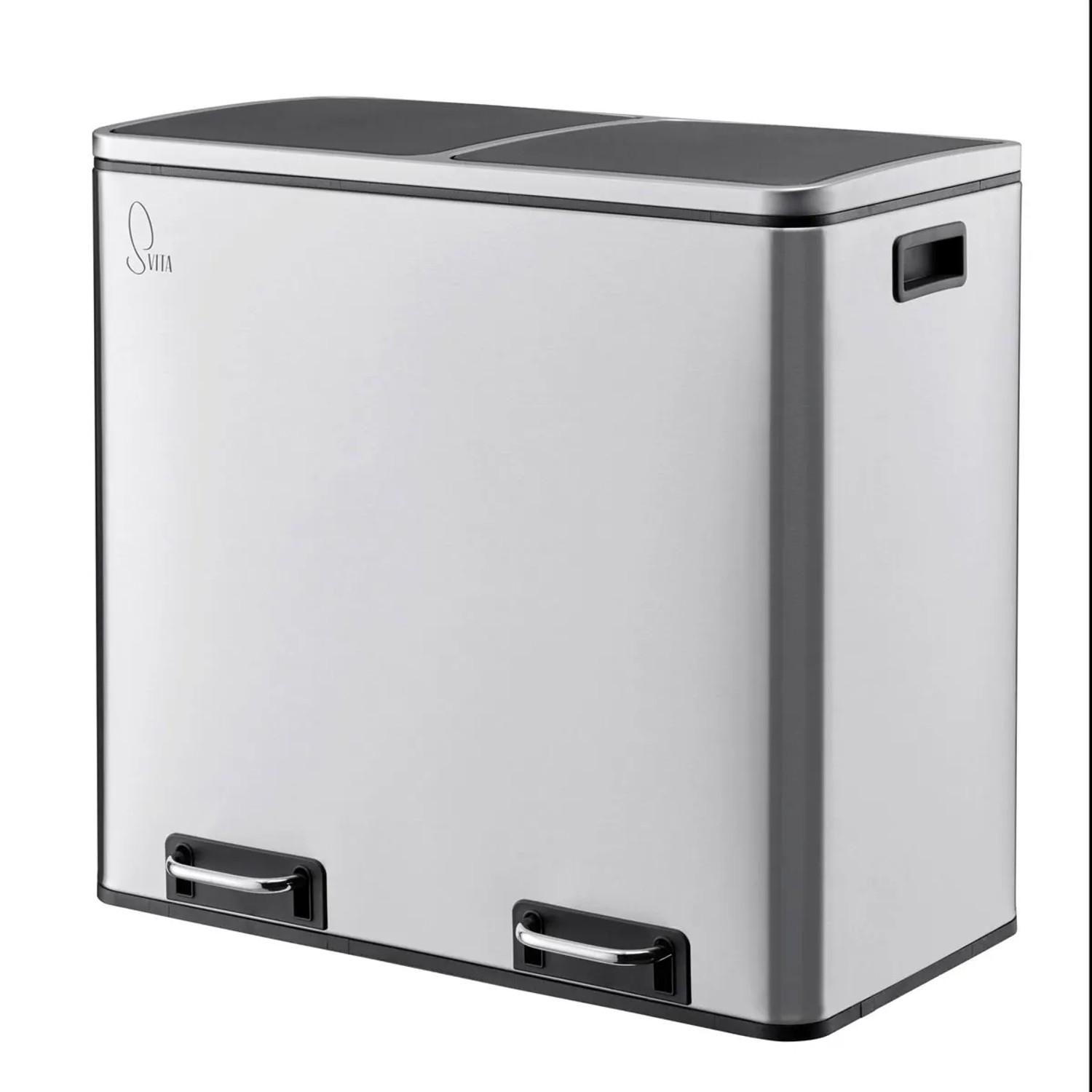 Svita TM2X24 Mülleimer, 48L, silberner Treteimer mit 2 Fächern für die Mülltrennung.