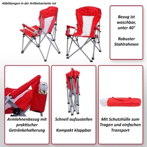 MCW Campingstuhl L50 Waschbar Schutzhülle Stahl Stoff Rot