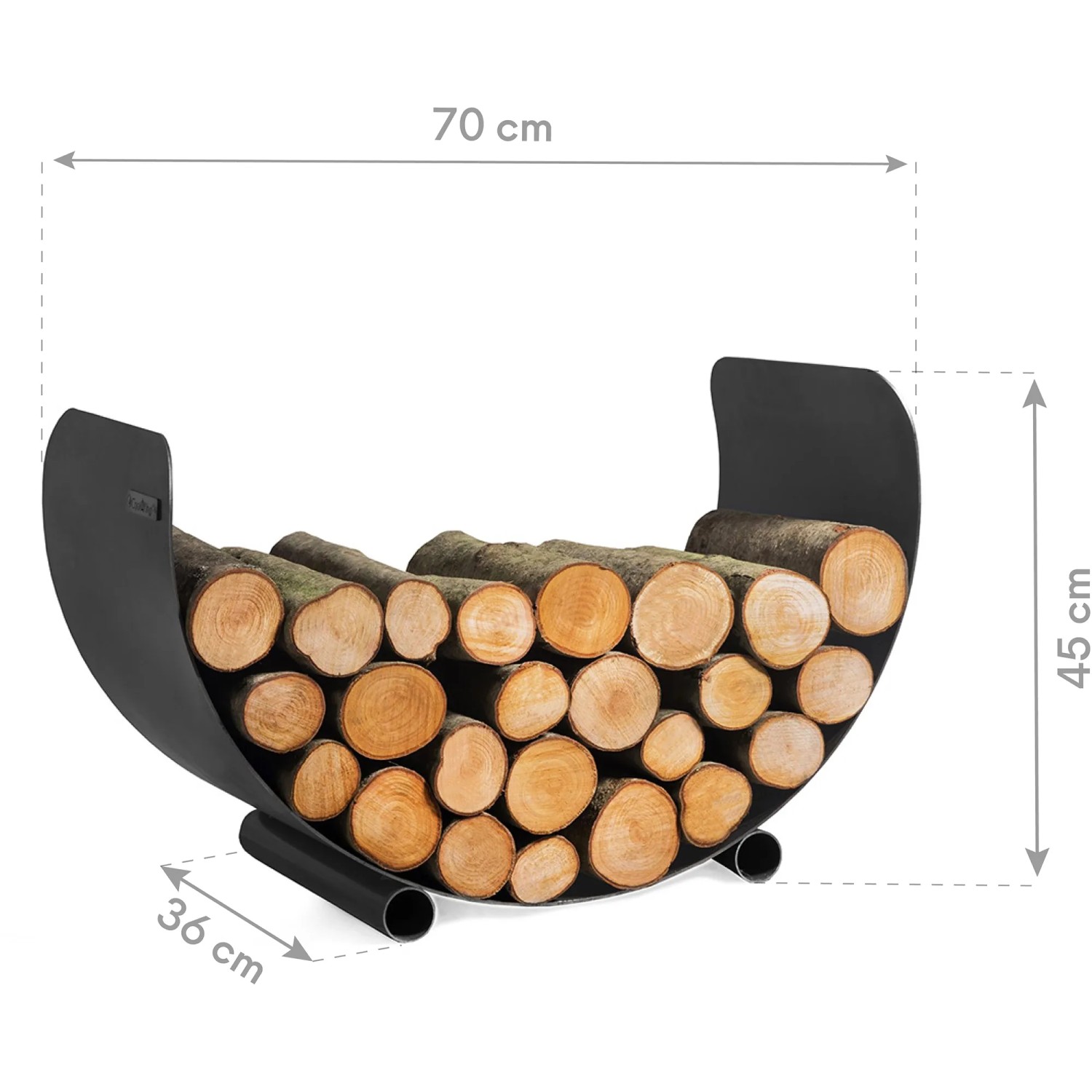 CookKing Kaminholzregal Turyn 70 aus Stahl, gefüllt mit Holzscheiten.