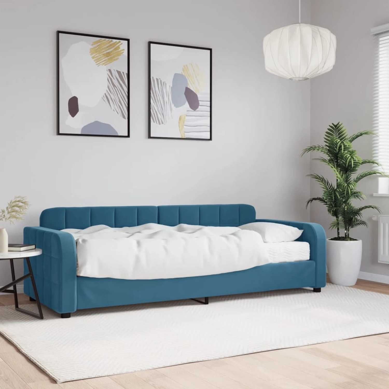 Blaues vidaXL Tagesbett mit Matratze (80x200 cm) aus Samt. Schlafsofa für Wohn- oder Schlafzimmer.