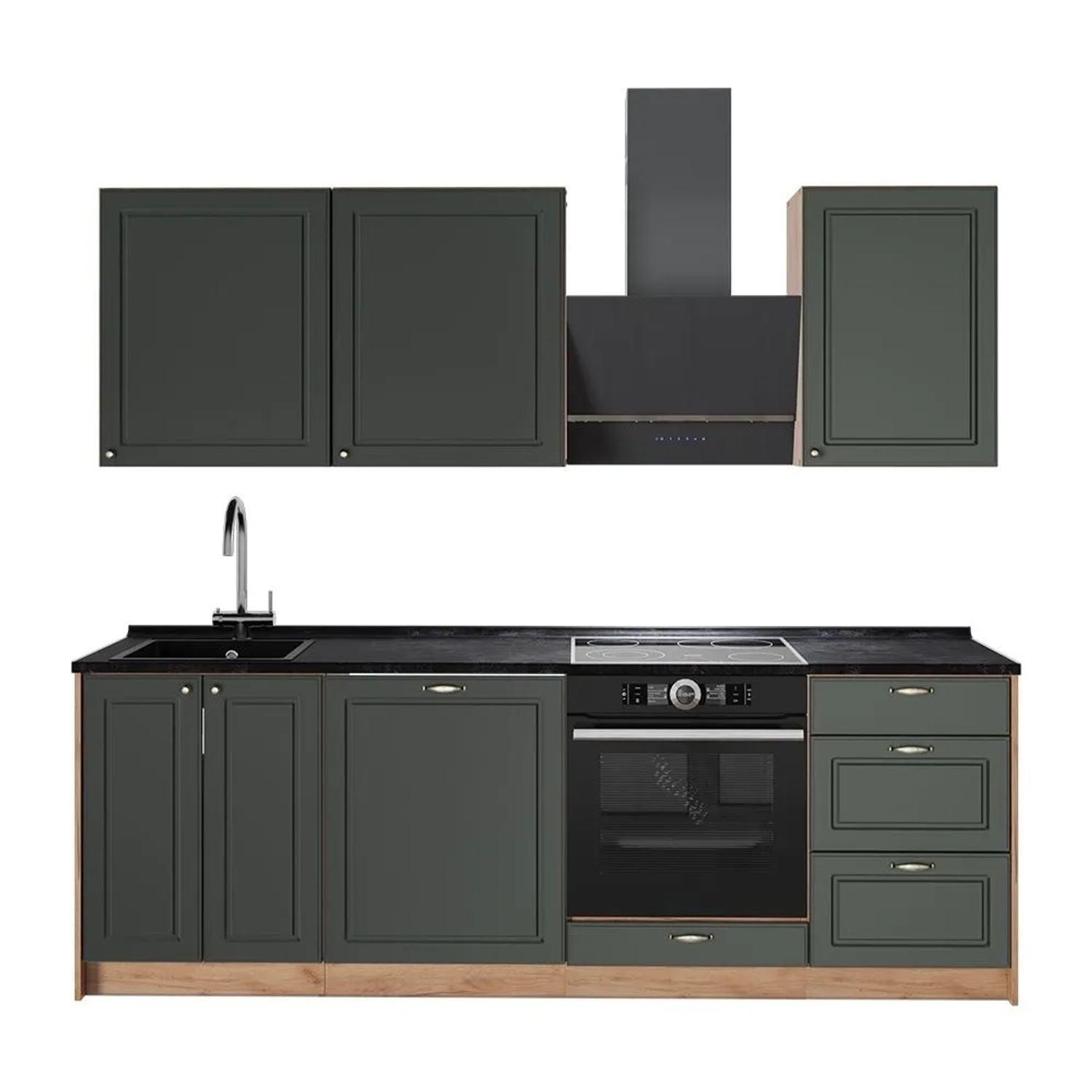 Vicco Küchenzeile Fame-Line Grün-Gold Landhaus/Goldkraft Eiche 230 x 82 AP Anthrazit Art Nr 63989