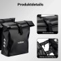 Schwarze Wiltec Doppeltasche für Gepäckträger mit Rollverschluss, Klickverschlüssen und Befestigungsriemen. Wasserfeste Fahrradtasche.