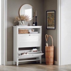 SoBuy Schuhkipper Schmal Schuhschrank mit 2 Klappen für Diele Weiß FSR152-W