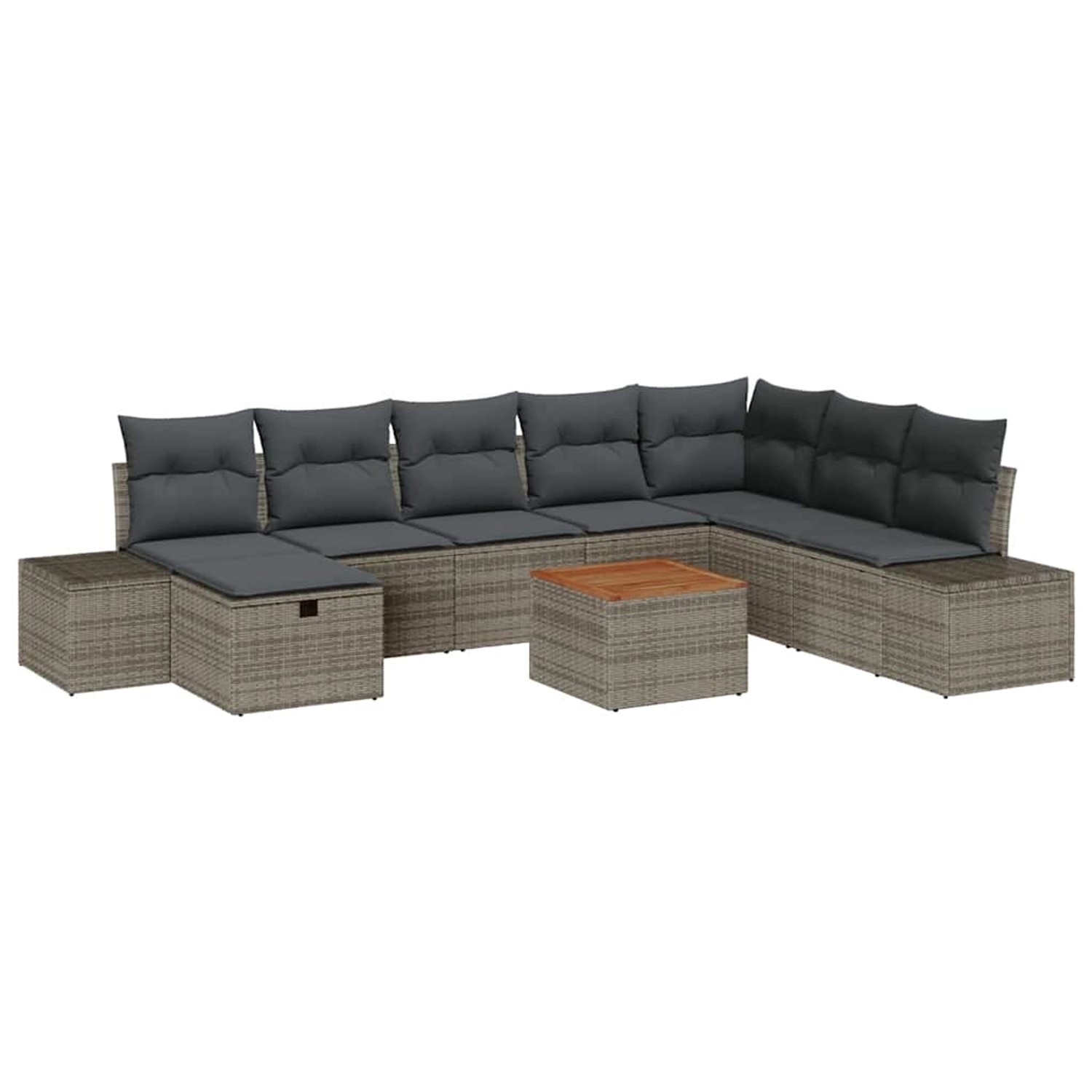 vidaXL Garten-Sofa-Set mit Kissen mit Speicher 9-Tlg Grau Poly Rattan 33596 günstig online kaufen