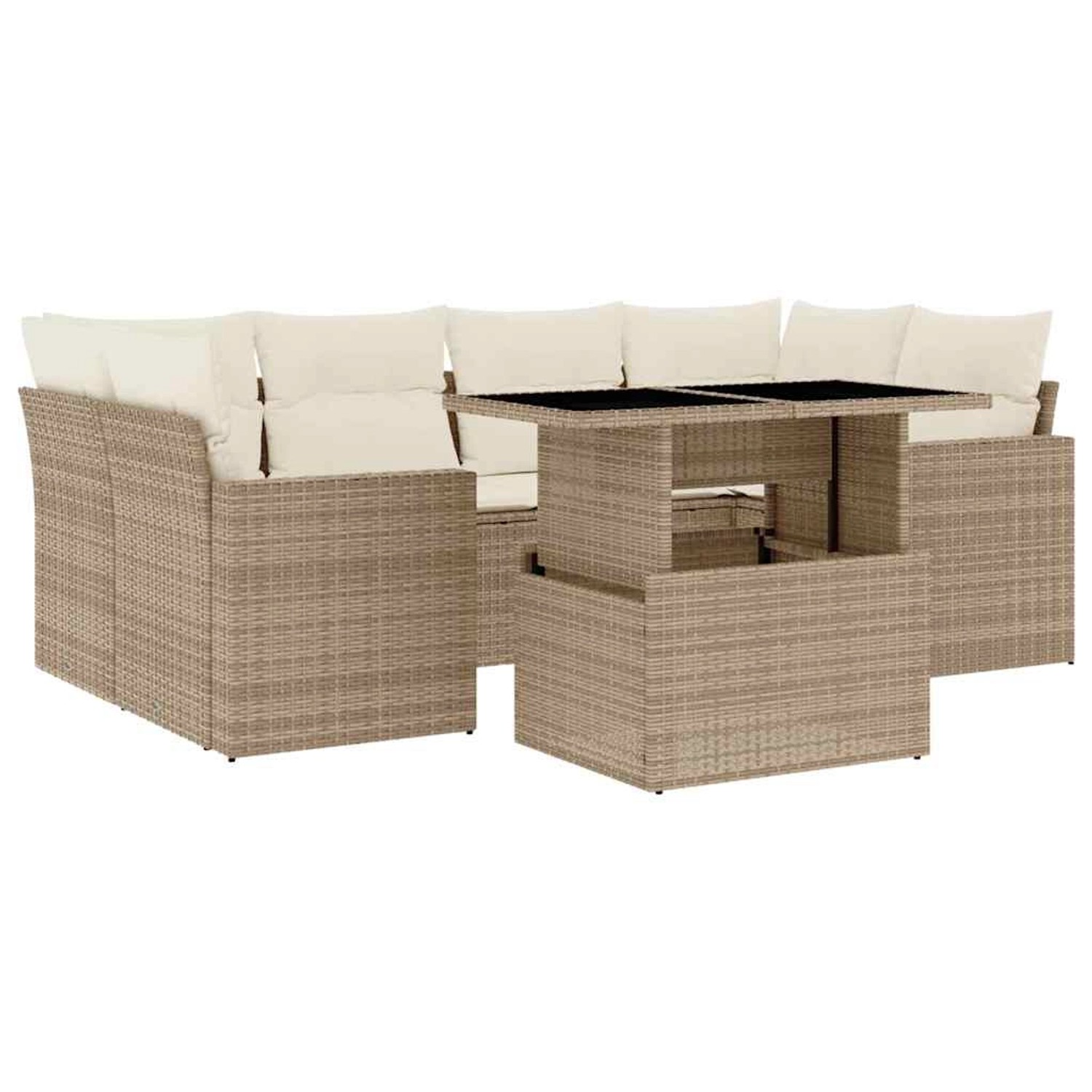 vidaXL 7-Tlg Garten-Sofagarnitur mit Kissen Beige Poly Rattan 3267128