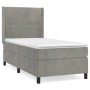 Hellgraues Boxspringbett 100x200 cm mit Samtbezug, Kopfteil und Matratze für Schlafzimmer.