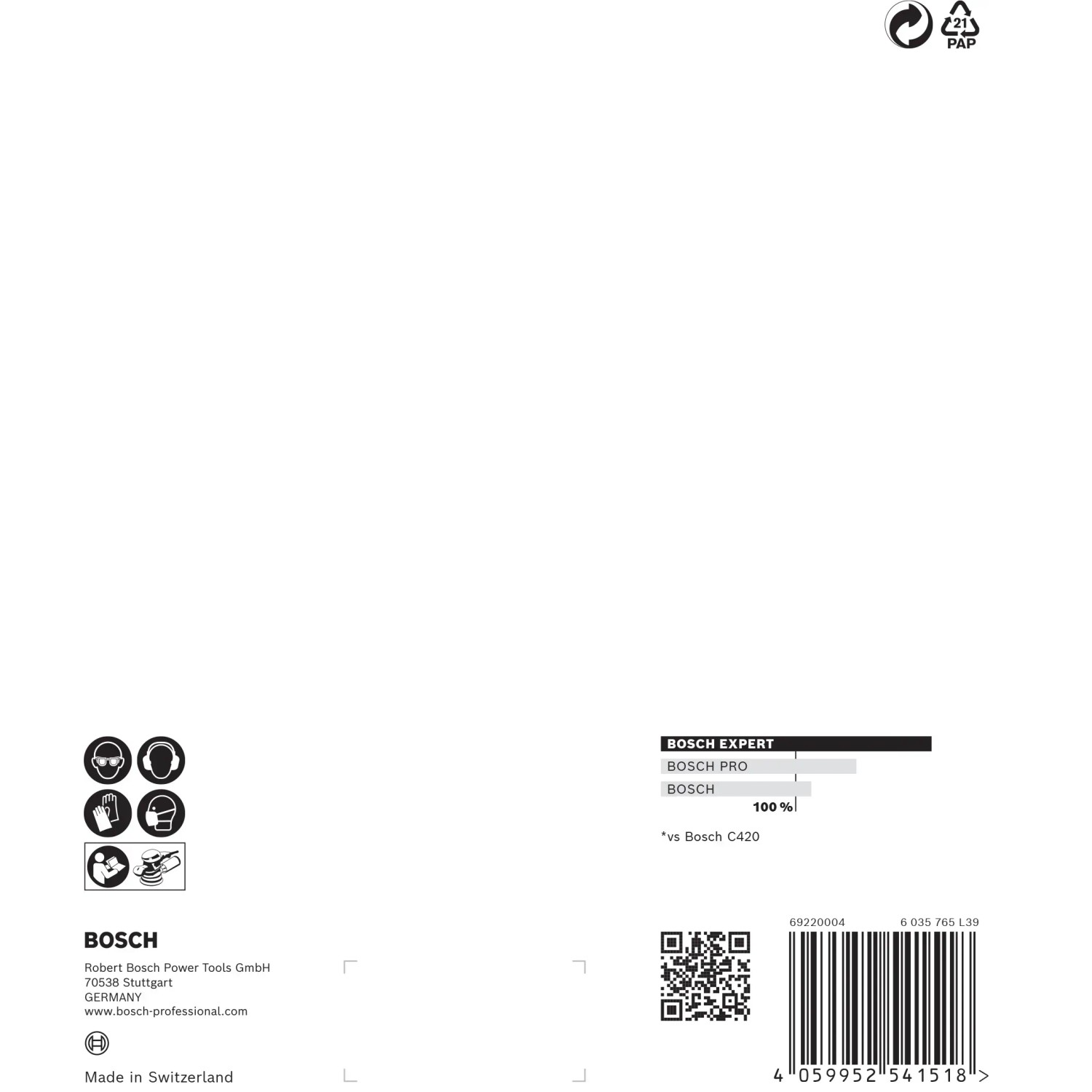 Verpackung Bosch Expert Schleifblatt C470 Ø 150 mm K40 5 Stück für Exzenterschleifer.