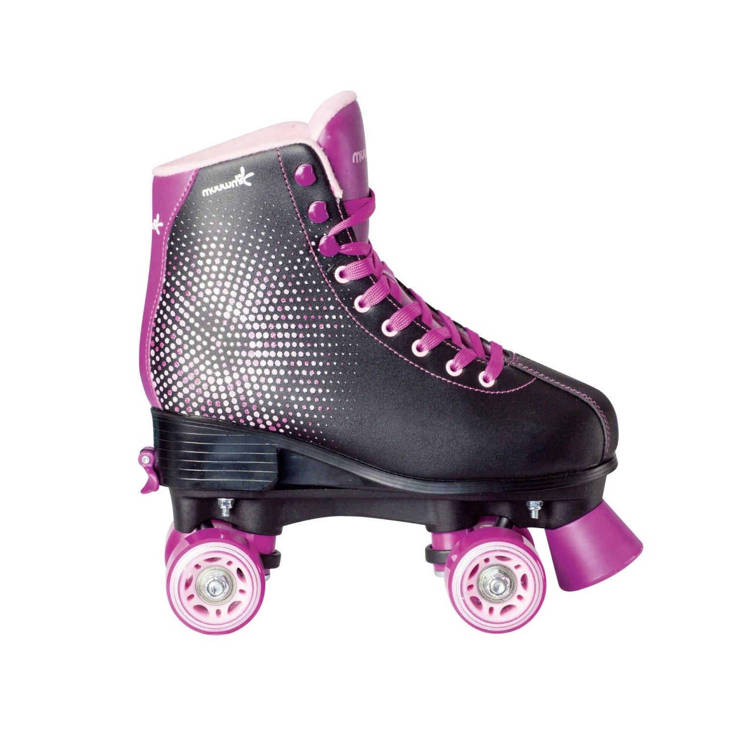 Muuwmi Rollschuh Disco Lila Gr. 35-38 ABEC 5 Kugellager Hochwertiges Kunstleder Fersen- und Zehenkappenverstärkung