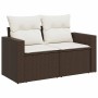 Braune vidaXL Garten-Sofagarnitur aus Rattan mit cremefarbenen Kissen für Terrasse und Garten.