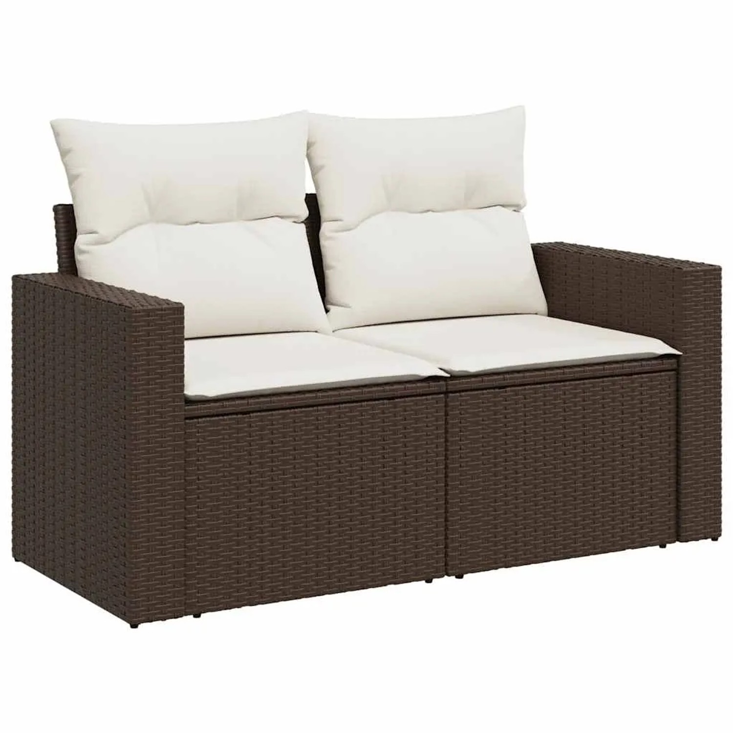 Braune vidaXL Garten-Sofagarnitur aus Rattan mit cremefarbenen Kissen für Terrasse und Garten.