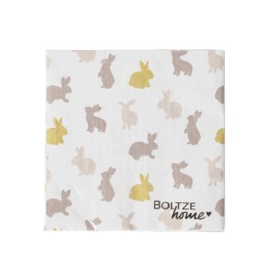 Boltze Servietten Tinka mit Hasenmuster in Beige, Gold und Grau. Papier Servietten für Tischdeko.