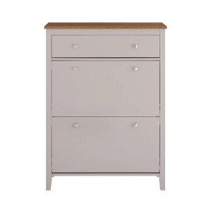 SoBuy Schuhschrank Schmal mit Schublade Schuhkommode mit 2 Klappen 80x108x25cm Hellbraun FSR89-KA