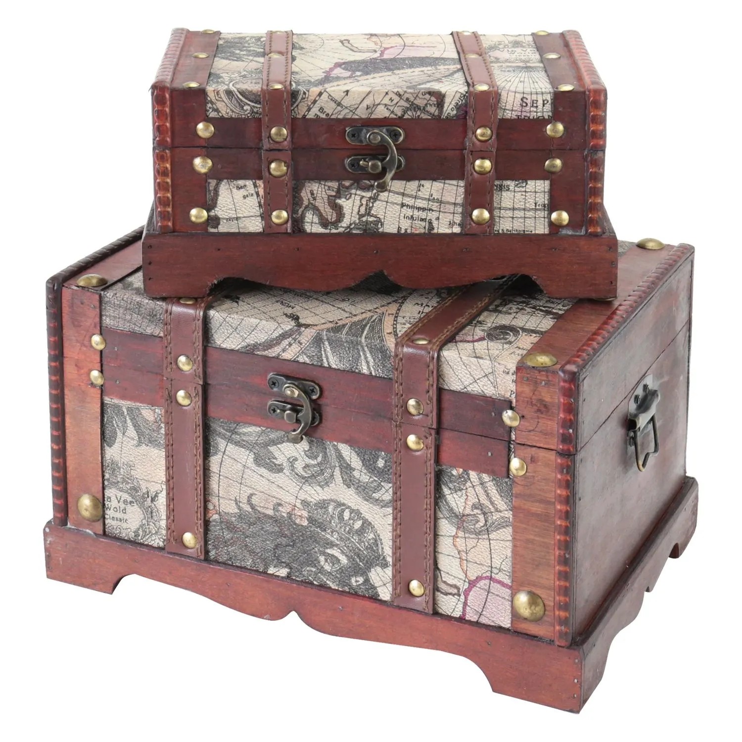 HMF 6408700 Schatztruhe Schatzkiste Holztruhe 2er Set Versch Größen Amerika