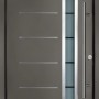 Moderne, anthrazitfarbene Splendoor Haustür Berlin Prime mit Edelstahl-Applikationen und Glaseinsatz.