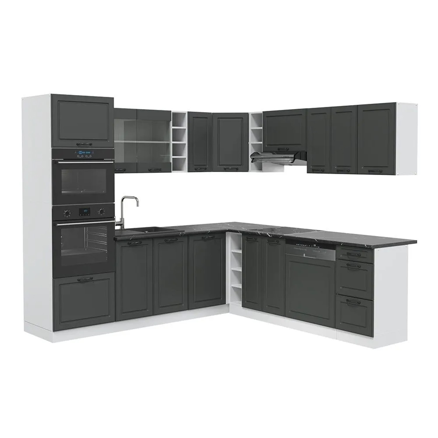 Vicco Eckküche R-Line Anthrazit Landhaus/Weiß 247 x 82, AP Anthrazit