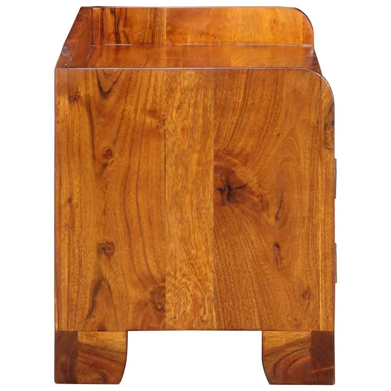 Seitlicher vidaXL Schuhschrank aus Akazien-Massivholz, braun, mit abgerundeten Kanten und Holzmaserung.