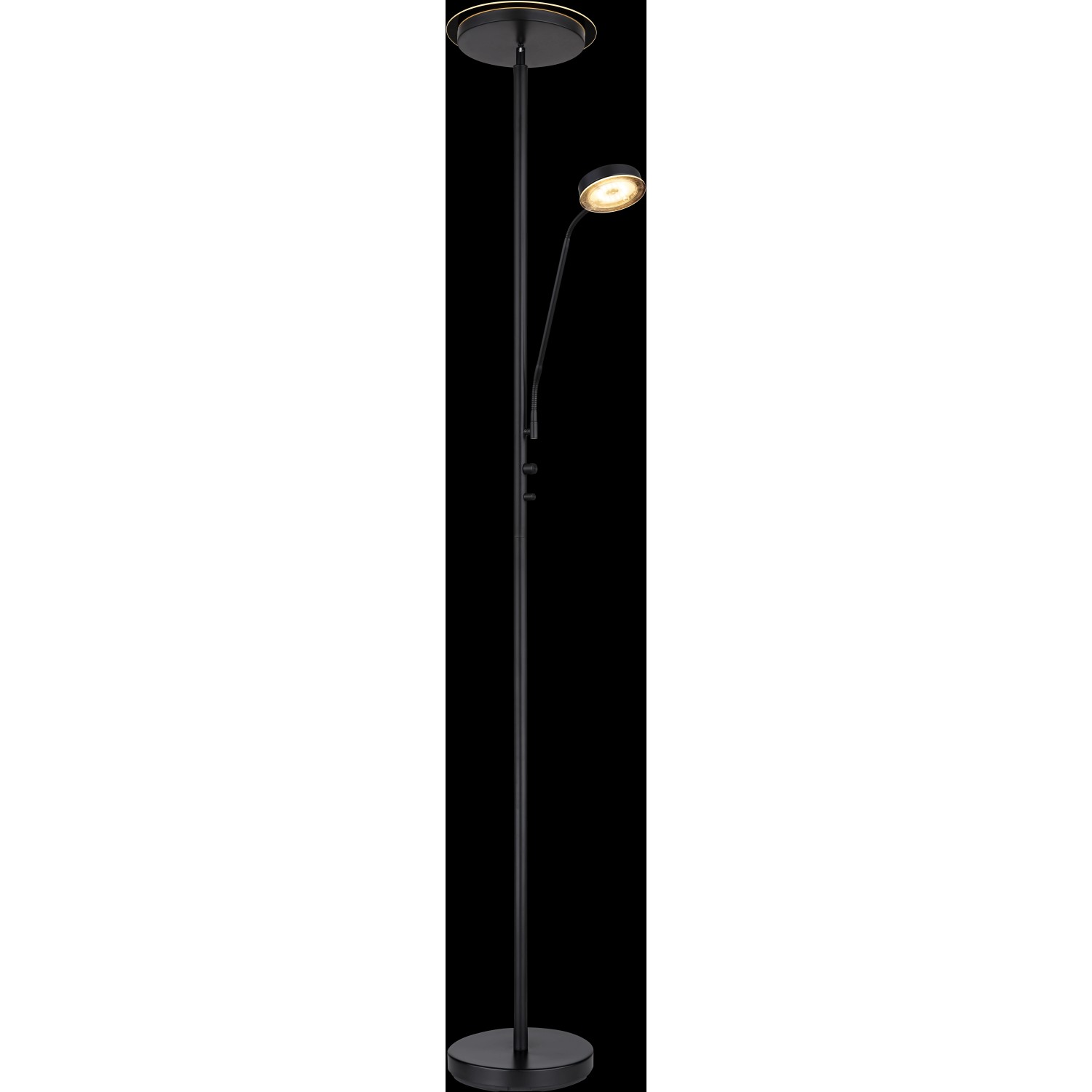Schwarze, matte LED-Stehlampe Ernst mit zwei Leuchten, 180 cm hoch, für modernes Design.