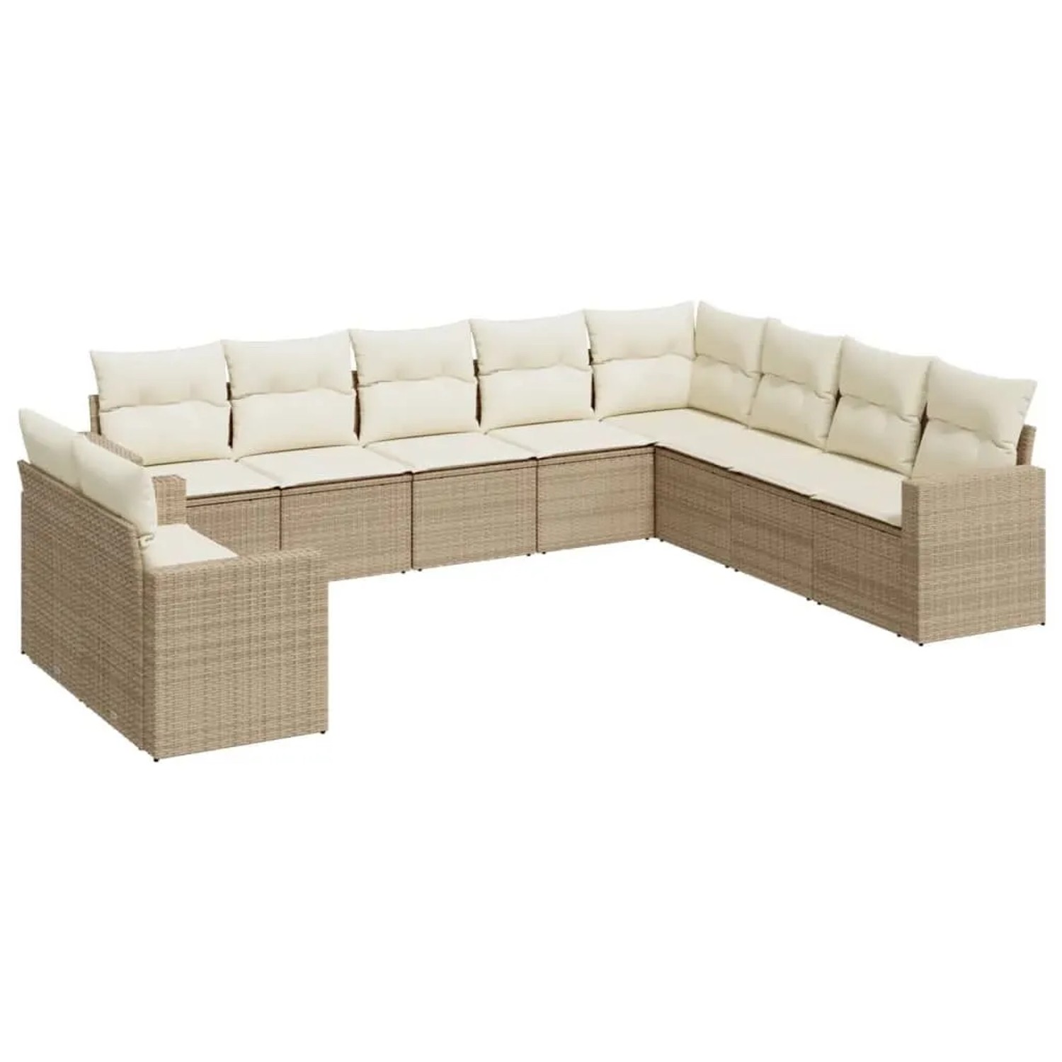 vidaXL 10-Tlg Garten-Sofagarnitur mit Kissen Beige Poly Rattan 3251505