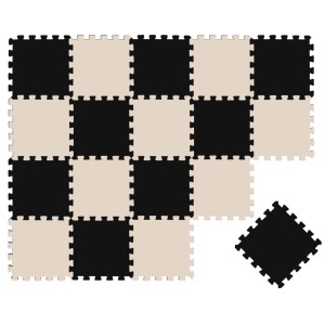 LittleTom Puzzlematte, 18-teilig, beige & schwarz. Weiche Spielmatte für Babys und Kinder.