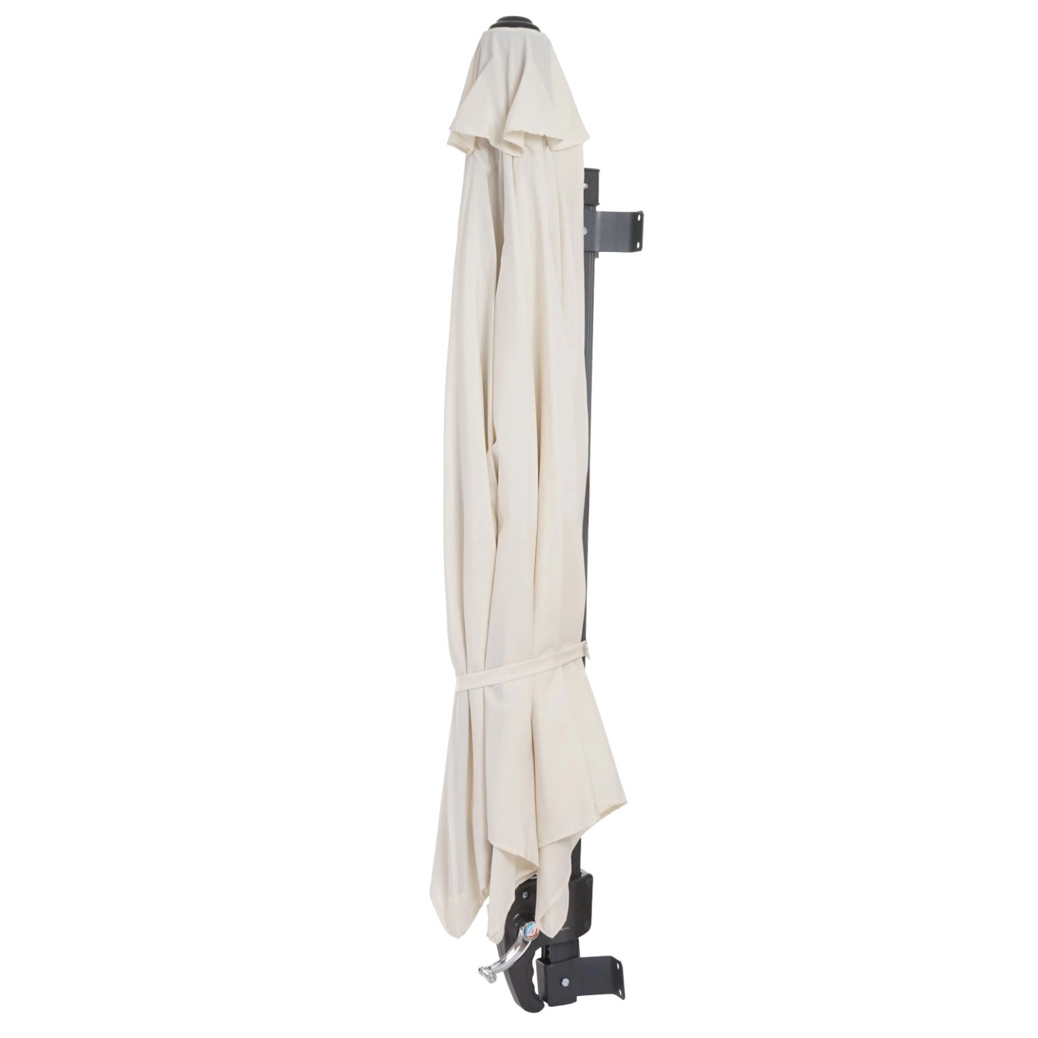 Eingeklappter, creme-farbener MCW Wandschirm Acerra 3m. Neigbarer Balkonschirm zur Wandmontage.