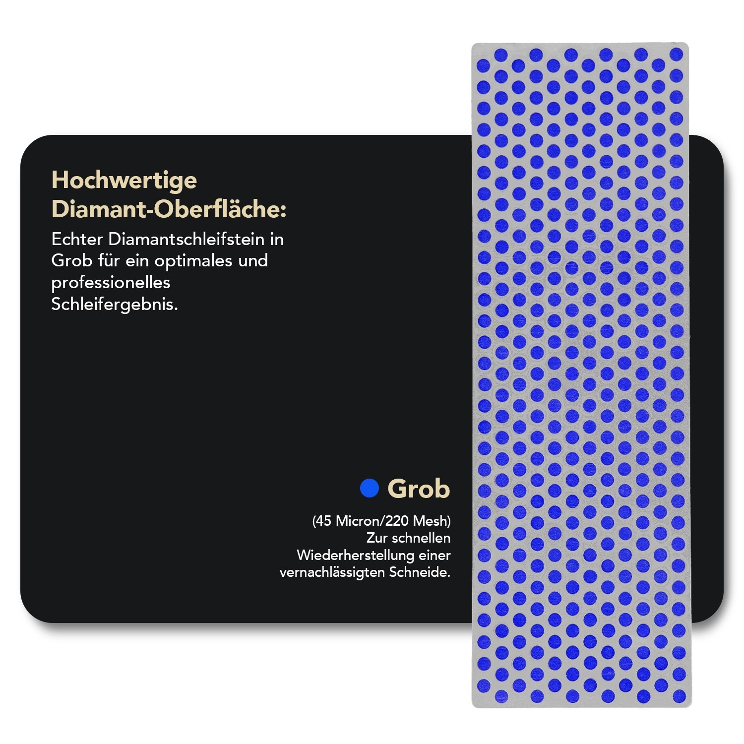 DMT Diamant Schleifstein Grob, 6 Zoll, mit blauen Schleifpunkten. Ideal zum Schärfen von Messern und Werkzeugen.