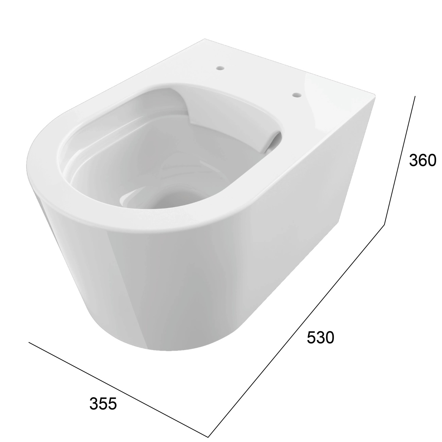 Weißes Domberg Wand-WC-Set DB1004 mit Maßen, spülrandlos und modern.