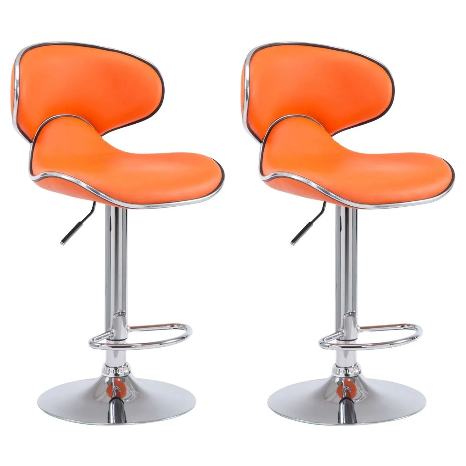 DELUKE 2er Set Barhocker FAMIR Kunstleder Orange 46x49x88cm Silber Barstuhl Mit Lehne Tresenhocker Tresenstuhl