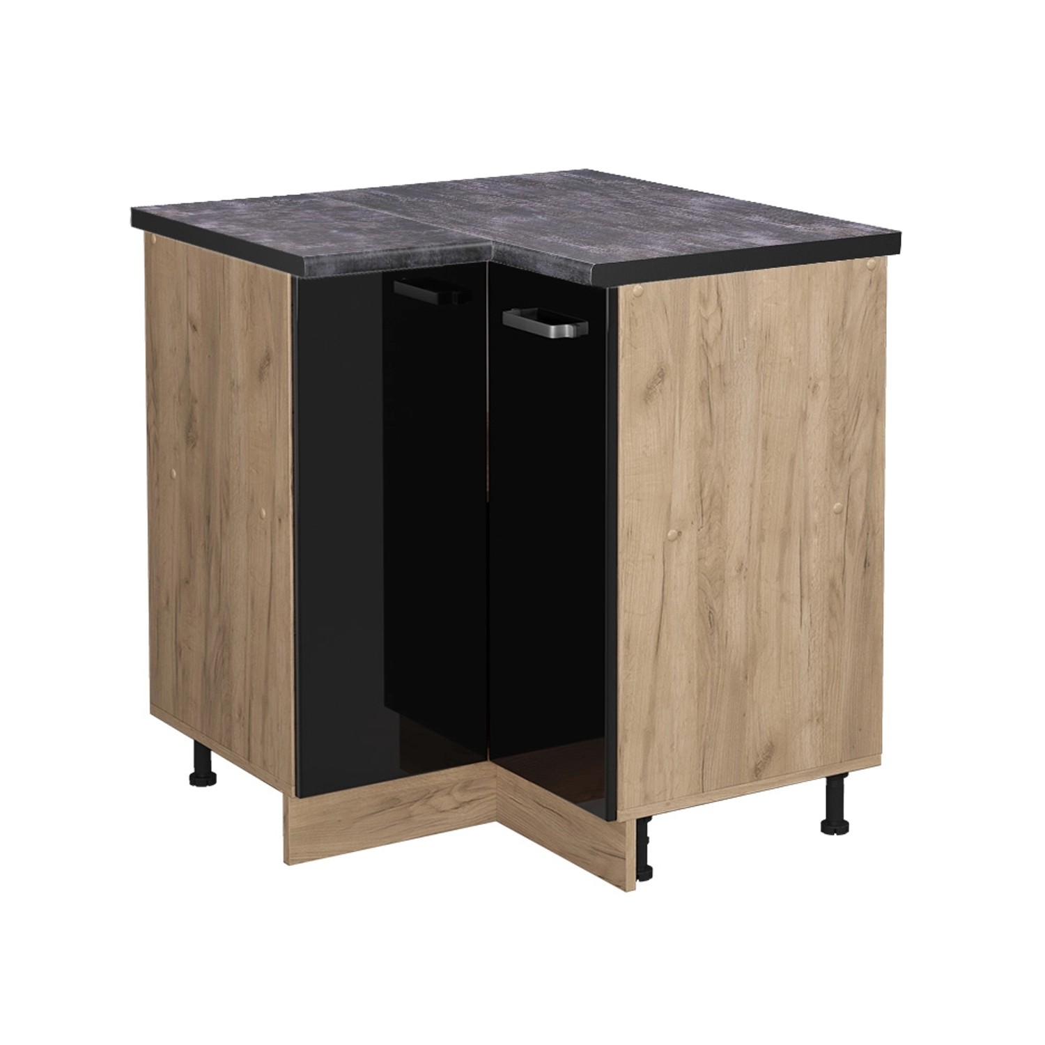 Vicco Eckunterschrank R-Line Schwarz Hochglanz/Goldkraft Eiche 76 cm AP Anthrazit