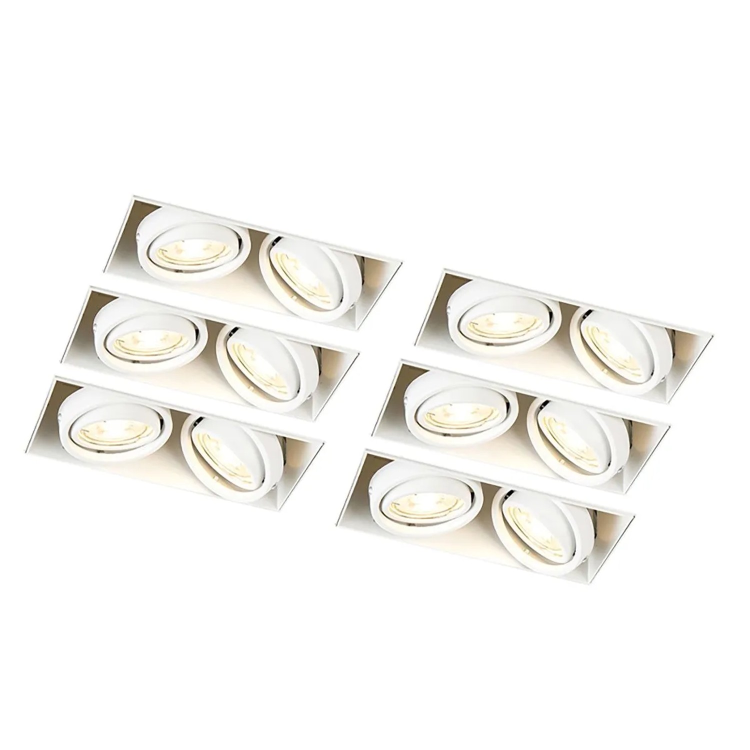 QAZQA Set mit 6 EinbauSpots Weiß GU10 Schwenkbar Randlos 2 Flammig Oneon